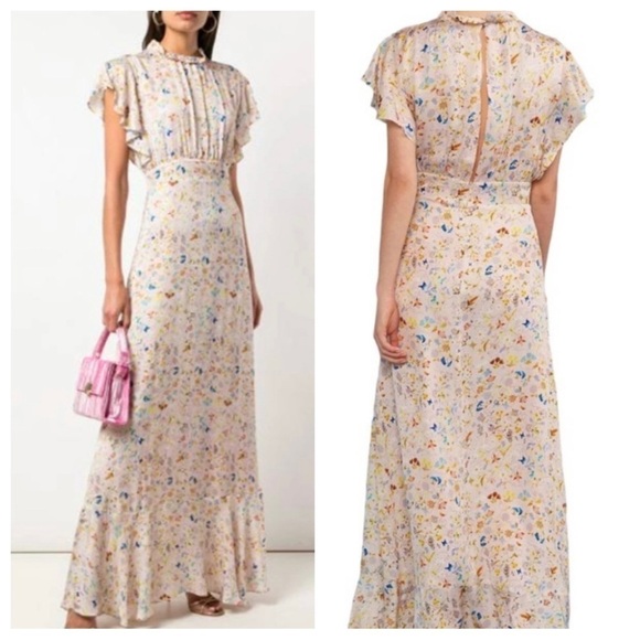 Cynthia Rowley Blush Pink Magic Garden Floral Flutter Sleeve Maxi Dress Size 14 - Picture 1 of 15